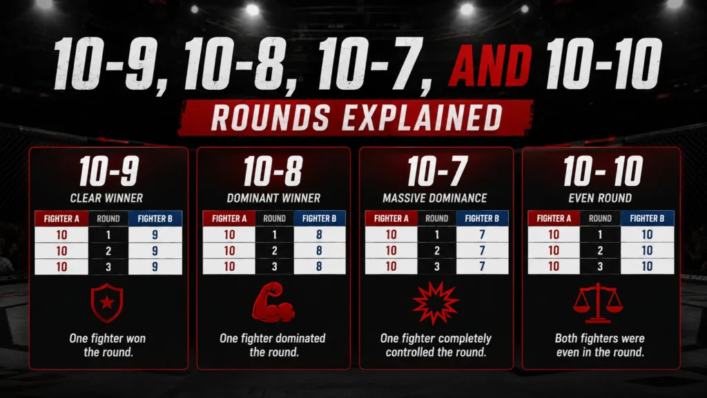 10-9 10-8 10-7 and 10-10 rounds explained in UFC scoring