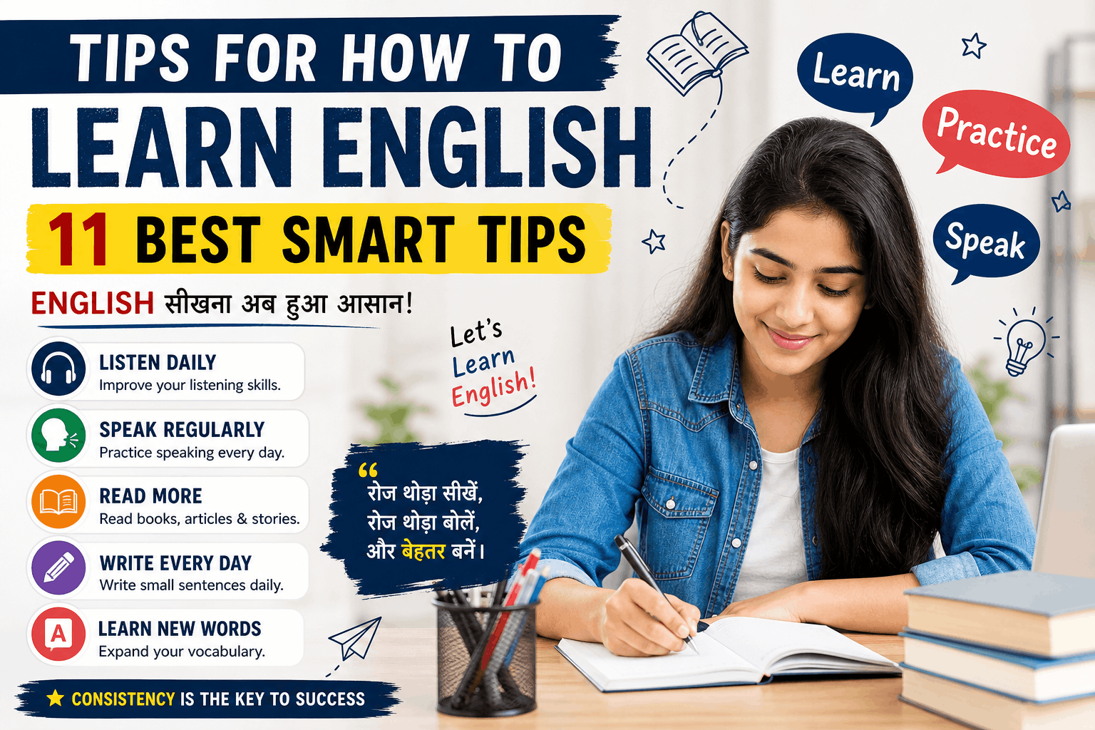tips for how to learn english for students in Hindi