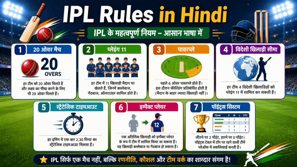 IPL rules in Hindi powerplay impact player points table infographic