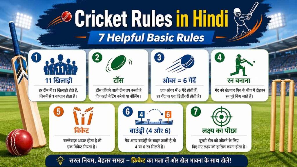 Cricket Rules in Hindi 7 helpful basic rules infographic