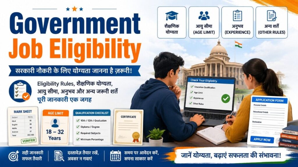 Government Job Eligibility guide with qualification age limit documents and application checklist