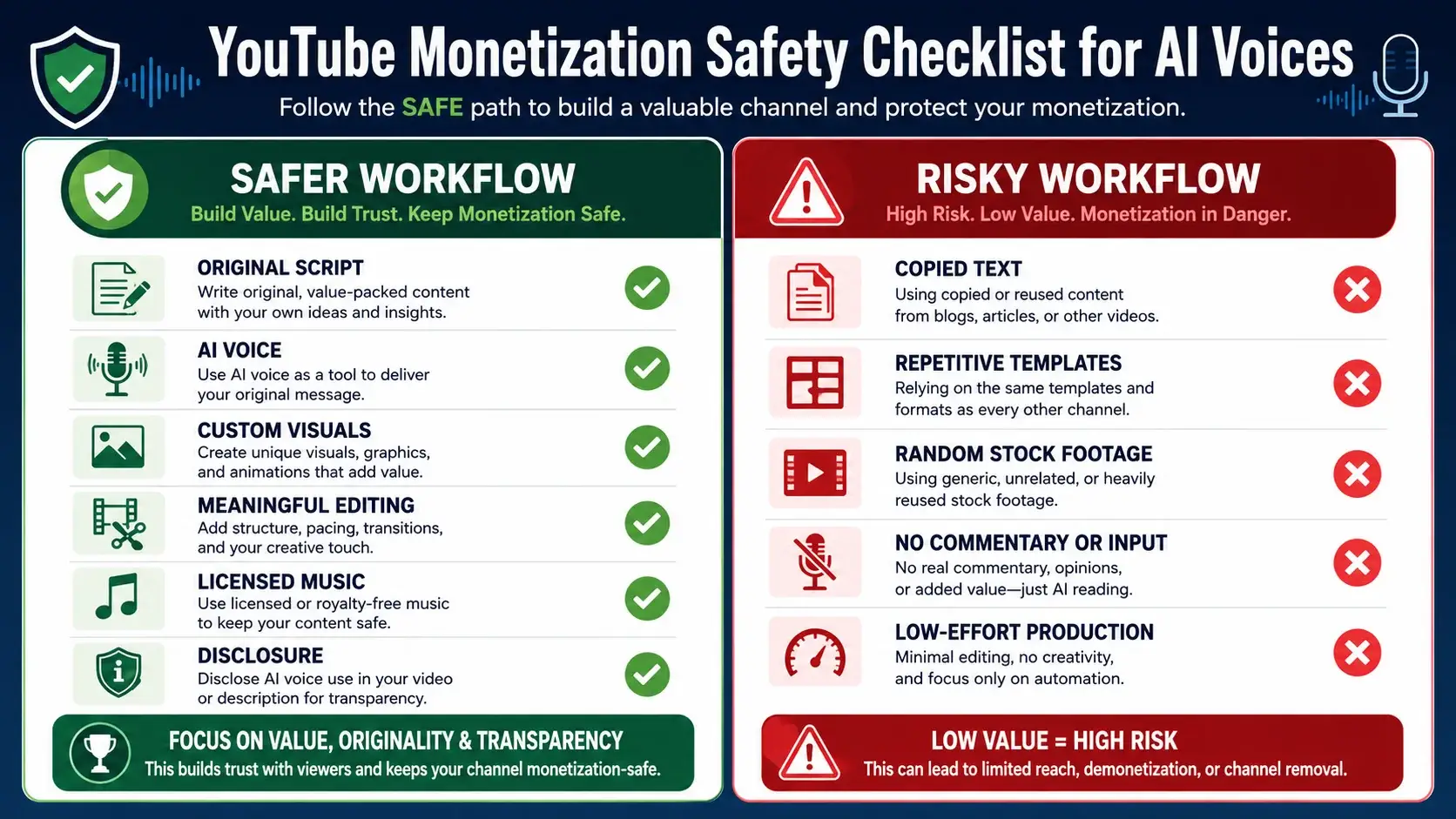 YouTube monetization safety checklist for using AI voice generators