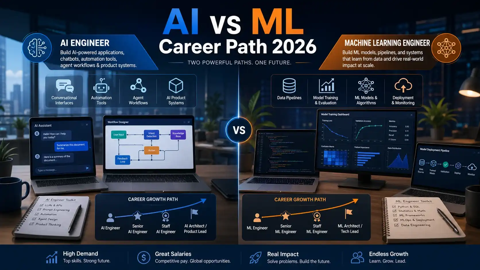 AI Engineer vs Machine Learning Engineer career path comparison 2026