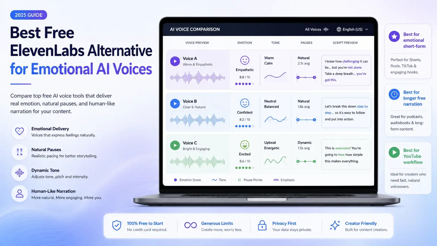 Best free ElevenLabs alternative image showing emotional AI voice comparison