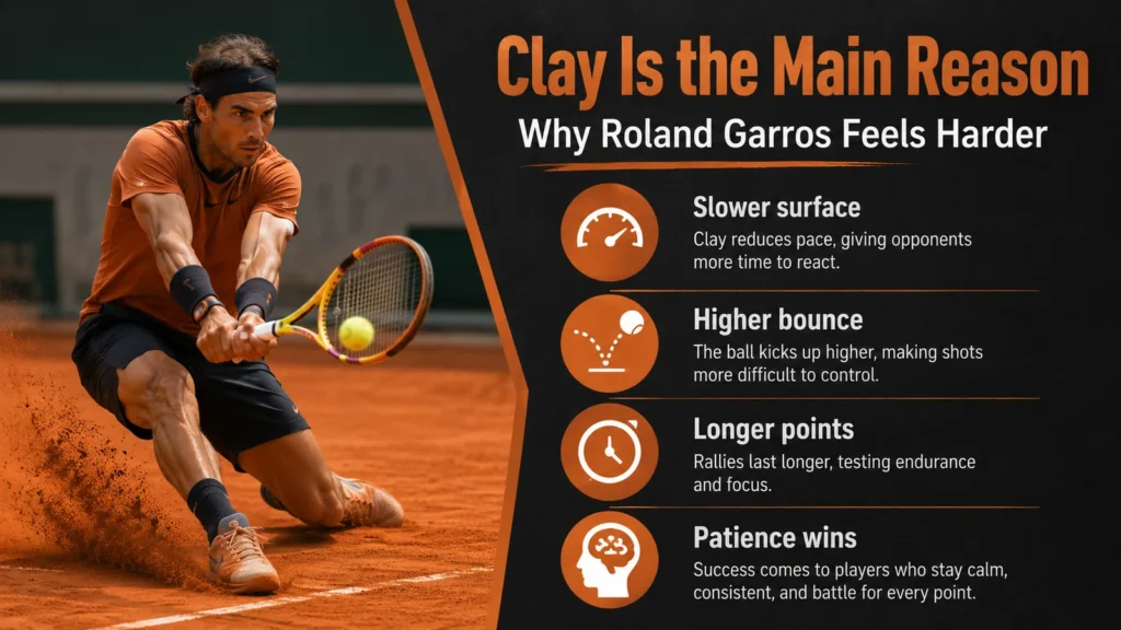 Clay is the main reason Roland Garros feels harder