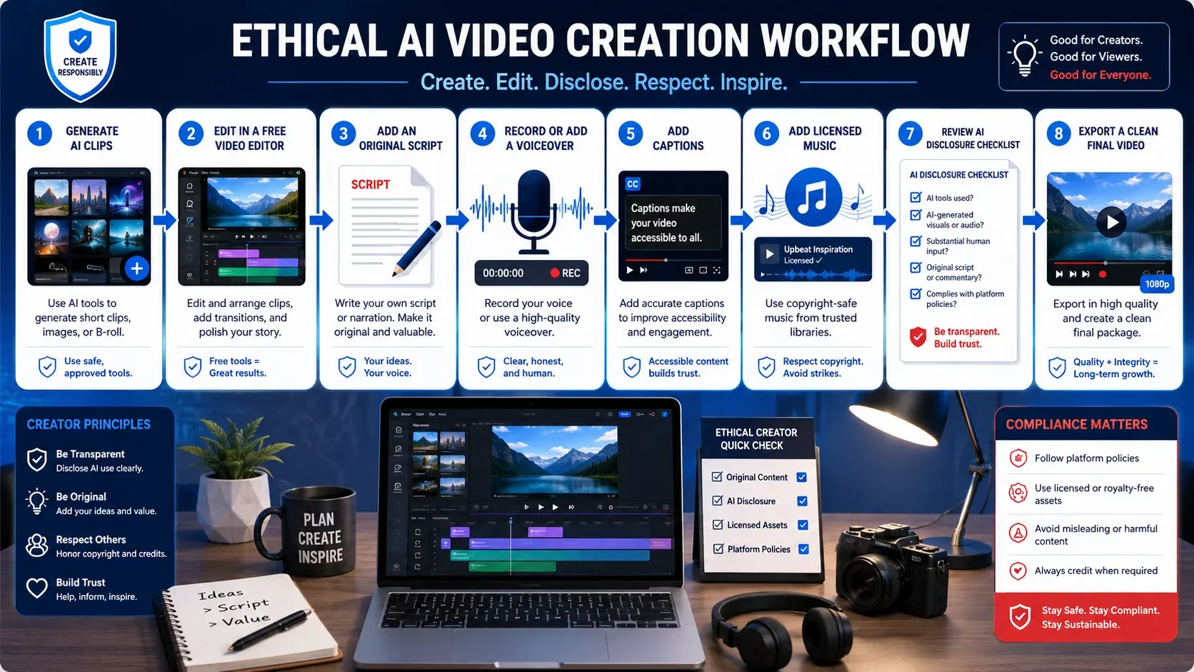 Ethical AI video creator workflow for YouTube monetization and disclosure