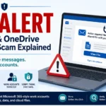 FBI alert Outlook OneDrive featured image showing a phishing email, fake sign-in prompt, and cloud file risk