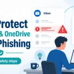 Protect Outlook OneDrive from phishing featured image showing email, cloud files, and security protection