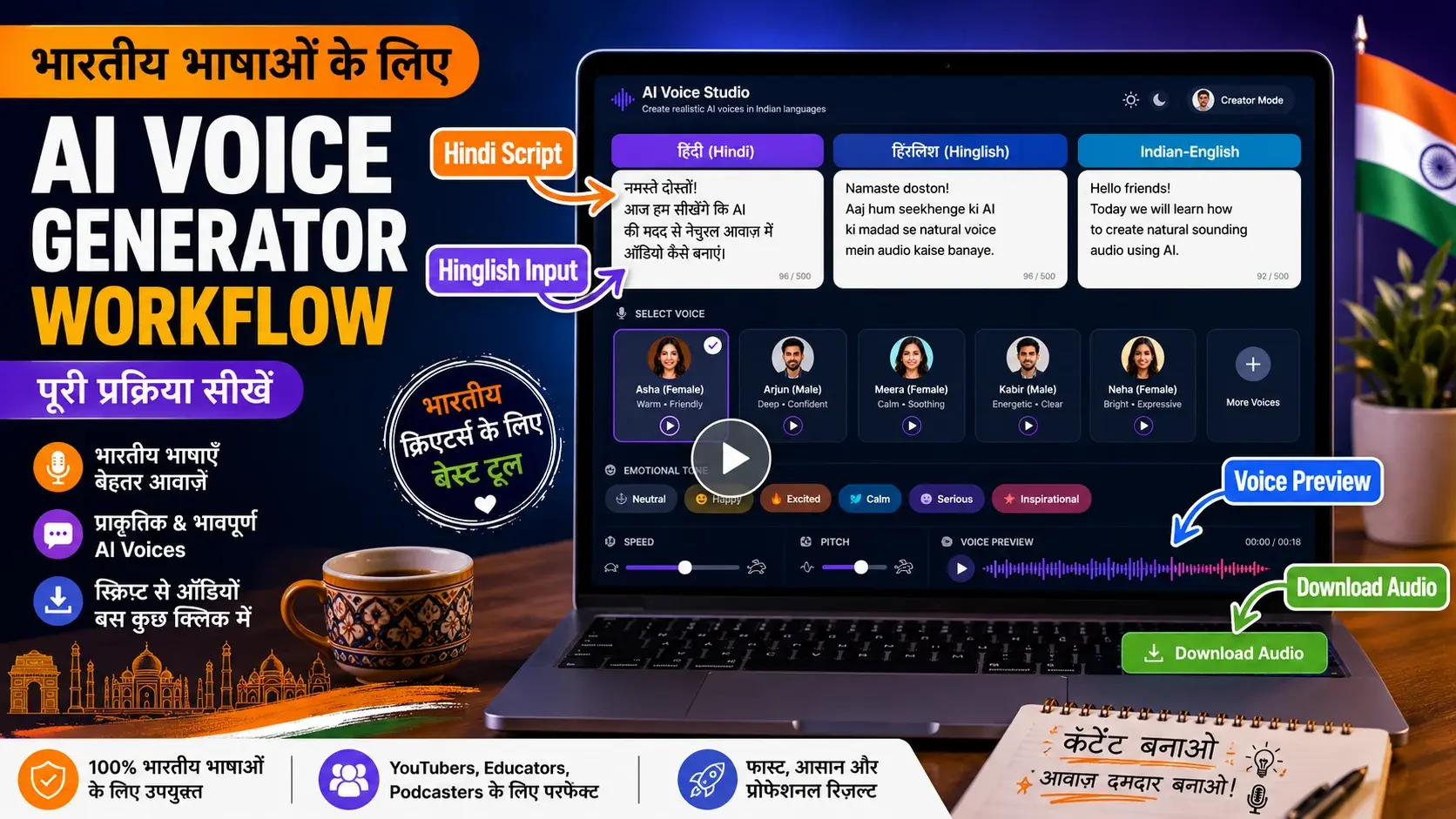 Realistic Indian accent AI voices for free - Sarvam AI