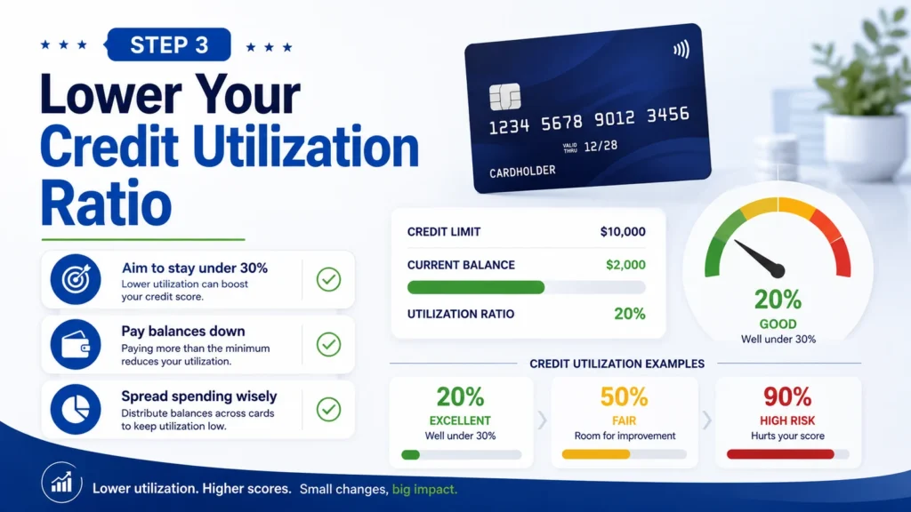 Step 3 lower your credit utilization ratio