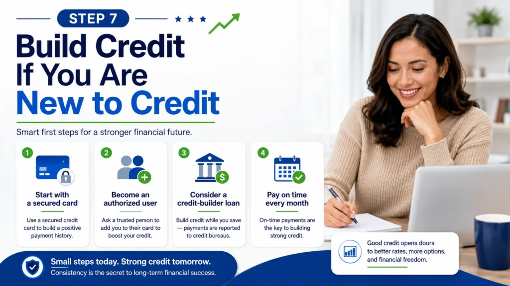 Step 7 build credit if you are new to credit