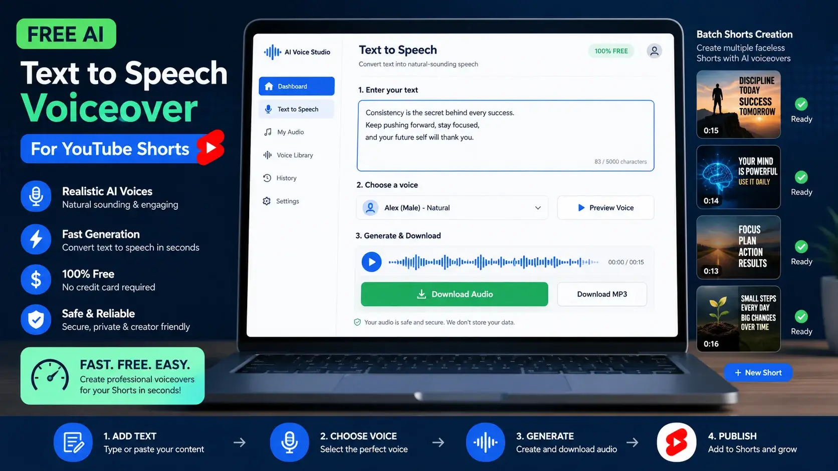 Best free AI voice generator for faceless YouTube Shorts - TTSMaker