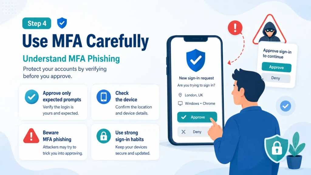 Step 4 use MFA carefully and understand MFA phishing infographic