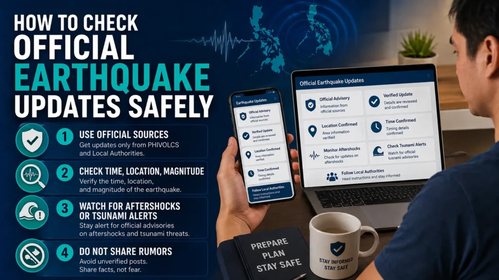How to check official earthquake updates safely using official sources and verified alerts.