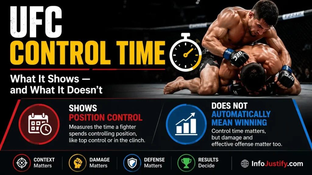 Section image for UFC control time, focused on helping readers understand the difference between position control and actual round-winning impact. UFC control time explained image showing what control time means